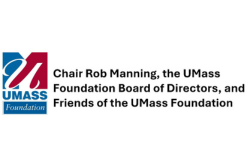 A logo of the UMass Foundation, which reads "Chair Rob Manning, the UMass Foundation Board of Directors, and Friends of the UMass Foundation."