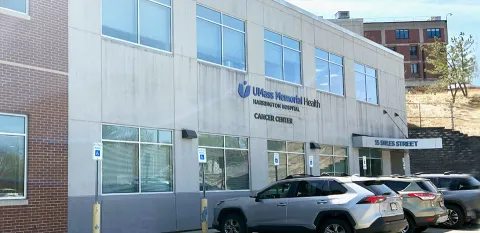 The entrance of The Cancer Center at Harrington.